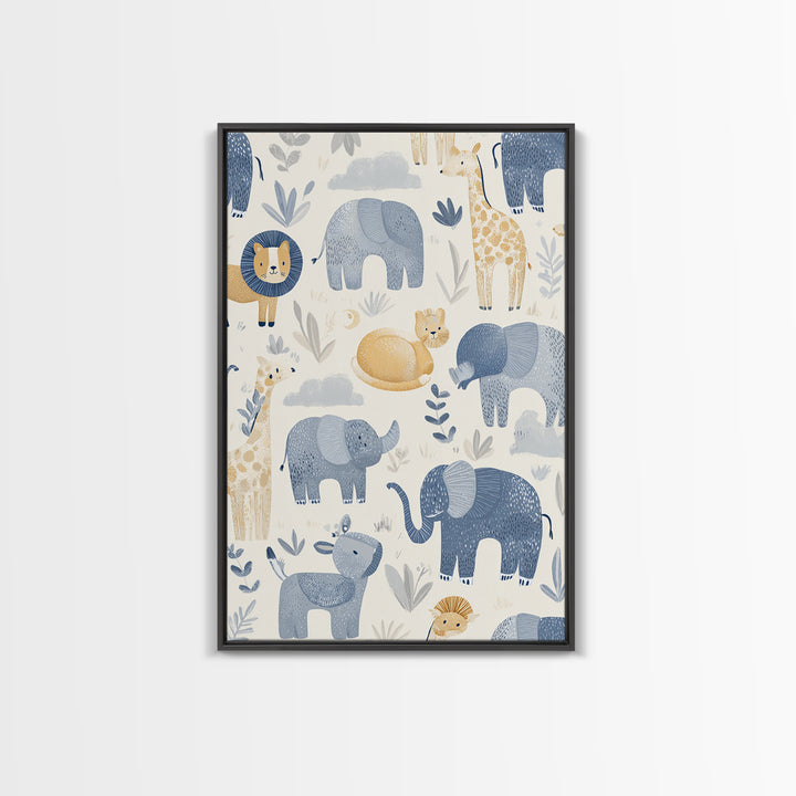 Pastel Jungle Animals Framed Canvas Print, Nursery Art, Statement Artwork, Nursery Decor, Abstract Art, Nursery, NUR-2x3-2