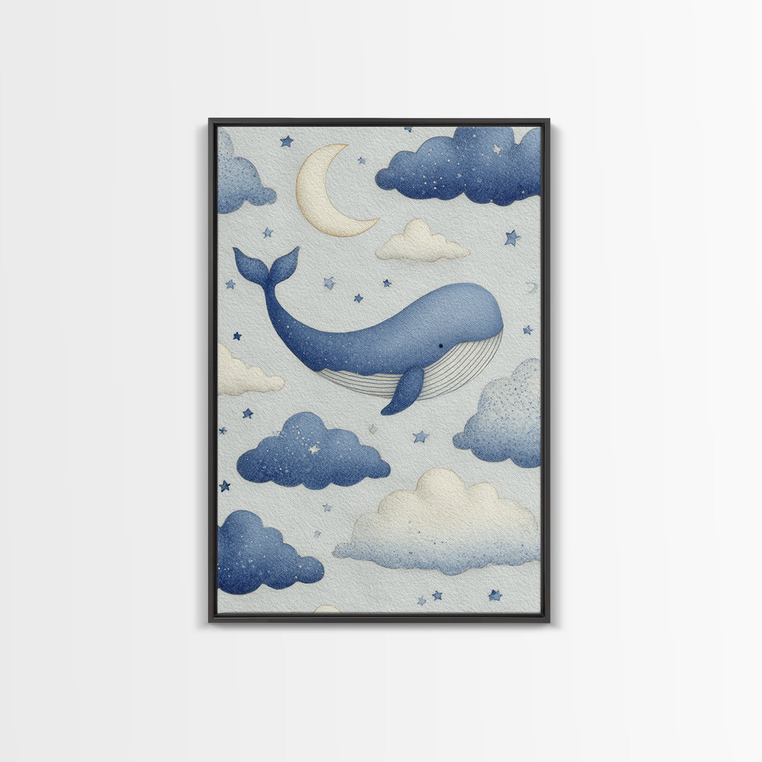 Whale and Tiny Stars Canvas Print, Nursery Art, Modern Decor, Nursery Decor, Fine Art, Nursery, Art Print, Digital Art, NUR-2x3-40