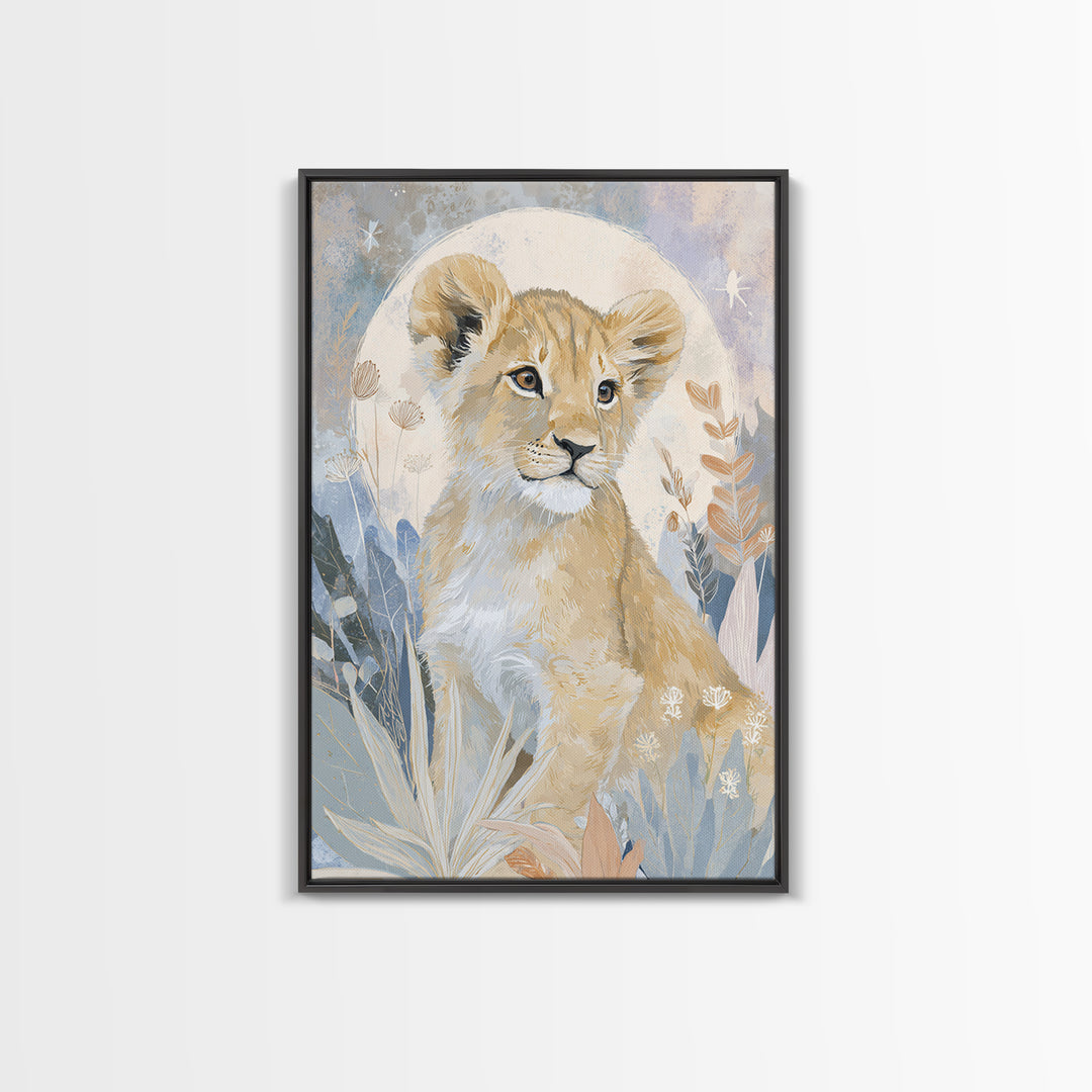 Lion Cub with Soft Golden Mane Framed Canvas Print, Nursery Art, Printable Wall Art, Nursery Decor, Abstract Art, Nursery, NUR-2x3-41