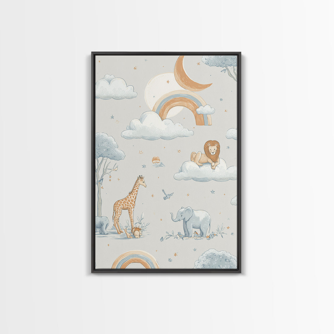 Animal Alphabet Scene Without Readable Letters Framed Canvas Print, Nursery Art, Contemporary Art, Nursery Decor, Nursery, NUR-2x3-43