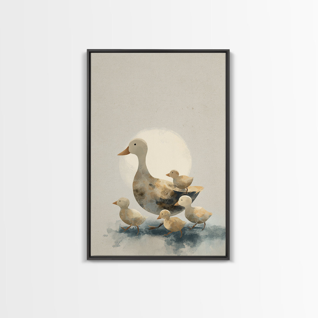Ducklings Following a Mother Duck Framed Canvas Print, Nursery Art, Textured Painting, Nursery Decor, Fine Art, Nursery, NUR-2x3-46
