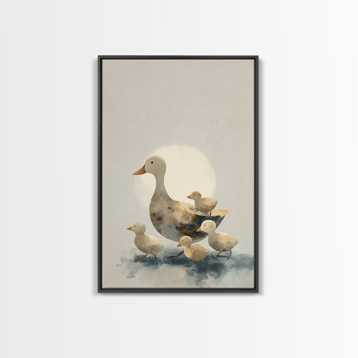 Ducklings Following a Mother Duck Framed Canvas Print, Nursery Art, Textured Painting, Nursery Decor, Fine Art, Nursery, NUR-2x3-46