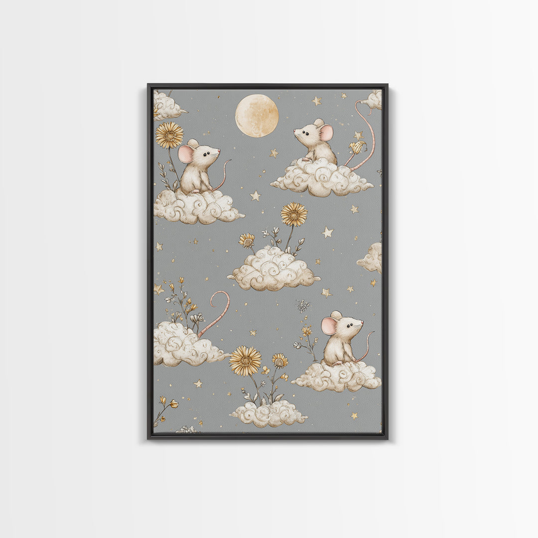 Ballet Mouse in Storybook Style Framed Canvas Print, Nursery Art, Boho Decor, Nursery Decor, Fine Art, Nursery, Wall Hangings, NUR-2x3-52