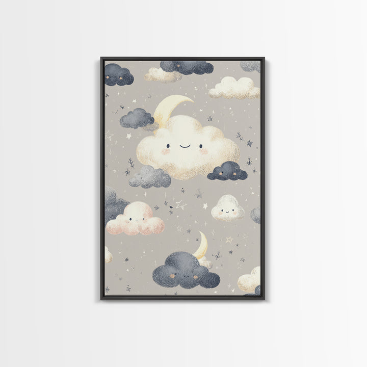 Moon and Stars Framed Canvas Print, Nursery Art, Digital Art, Nursery Decor, Oil Painting, Nursery, Girl Nursery Decor, NUR-2x3-59