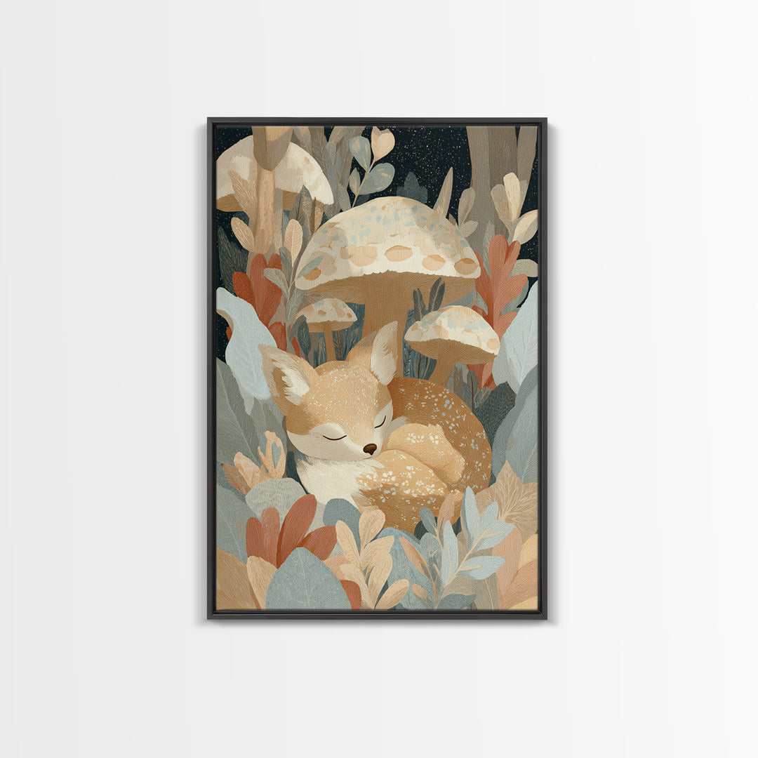 Woodland Fox Tucked Framed Canvas Print, Nursery Art, Wall Art, Nursery Decor, Nursery, Nursery Prints, Playroom Decor, NUR-2x3-60