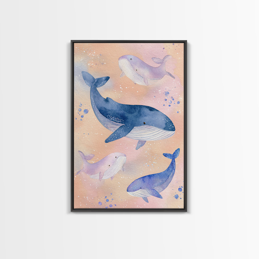 Whale and Tiny Stars Framed Canvas Print, Nursery Art, Room Decor, Nursery Decor, Nursery, Printable Art, Wall Art Print, NUR-2x3-64