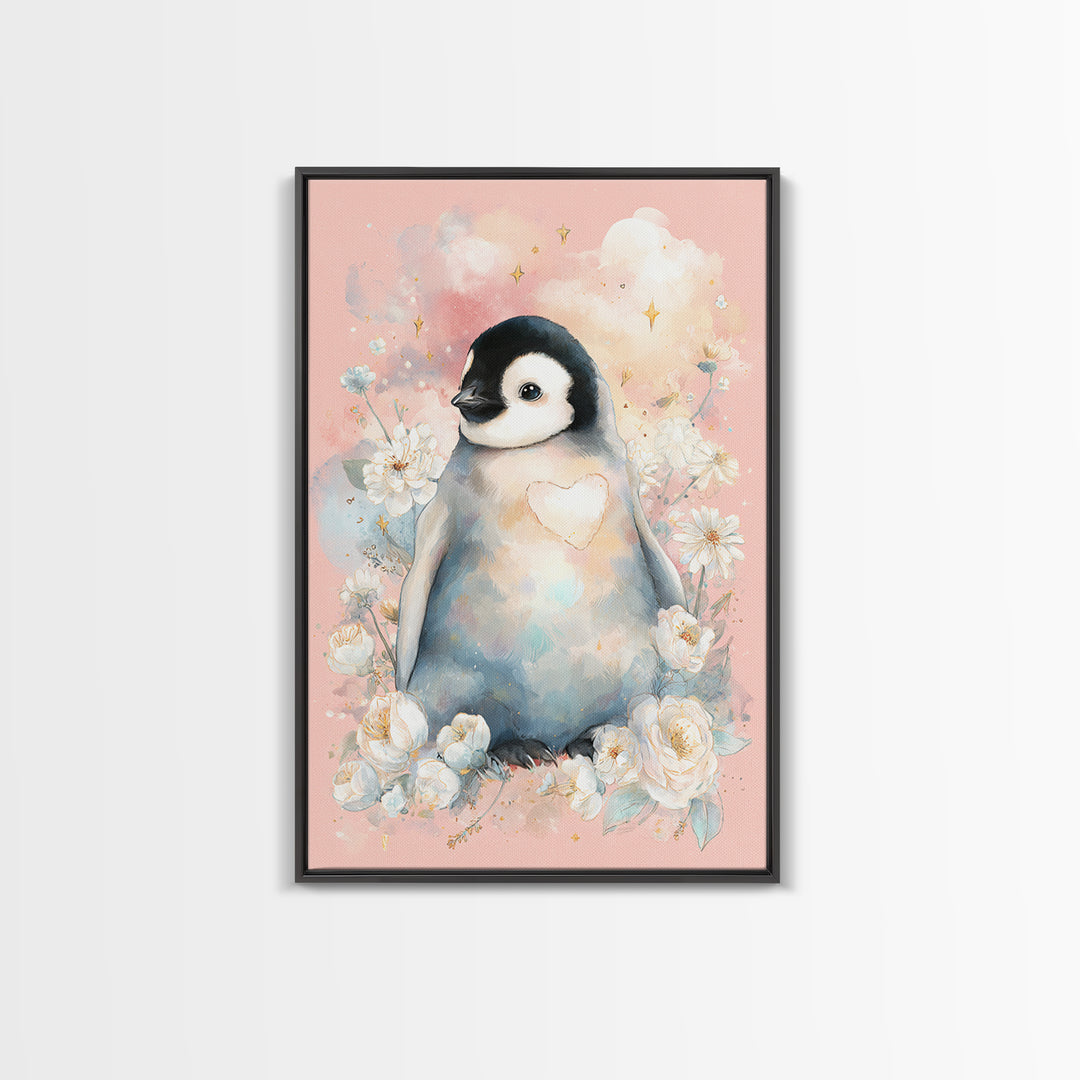 Penguin Holding a Little Heart Shape Canvas Print, Nursery Art, Wall Decor, Nursery Decor, Fine Art, Nursery, Playroom Decor, NUR-2x3-66