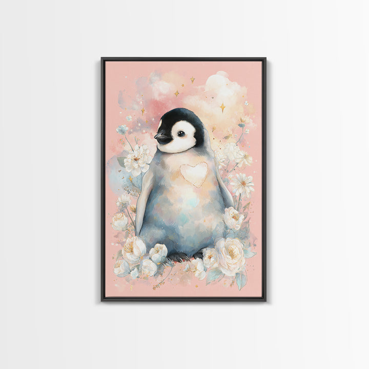 Penguin Holding a Little Heart Shape Canvas Print, Nursery Art, Wall Decor, Nursery Decor, Fine Art, Nursery, Playroom Decor, NUR-2x3-66