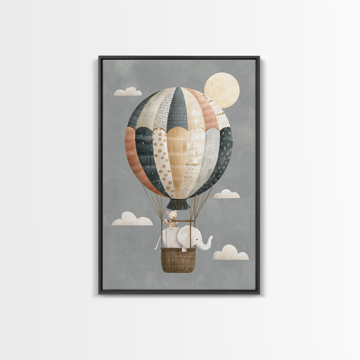 Floating Hot Air Balloon Framed Canvas Print, Nursery Art, Printable Art, Nursery Decor, Fine Art, Nursery, Watercolor Print, NUR-2x3-68