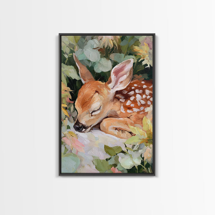 Deer Fawn Sleeping Canvas Print, Nursery Art, Playroom Wall Art, Nursery Decor, Fine Art, Nursery, Statement Artwork, NUR-2x3-7