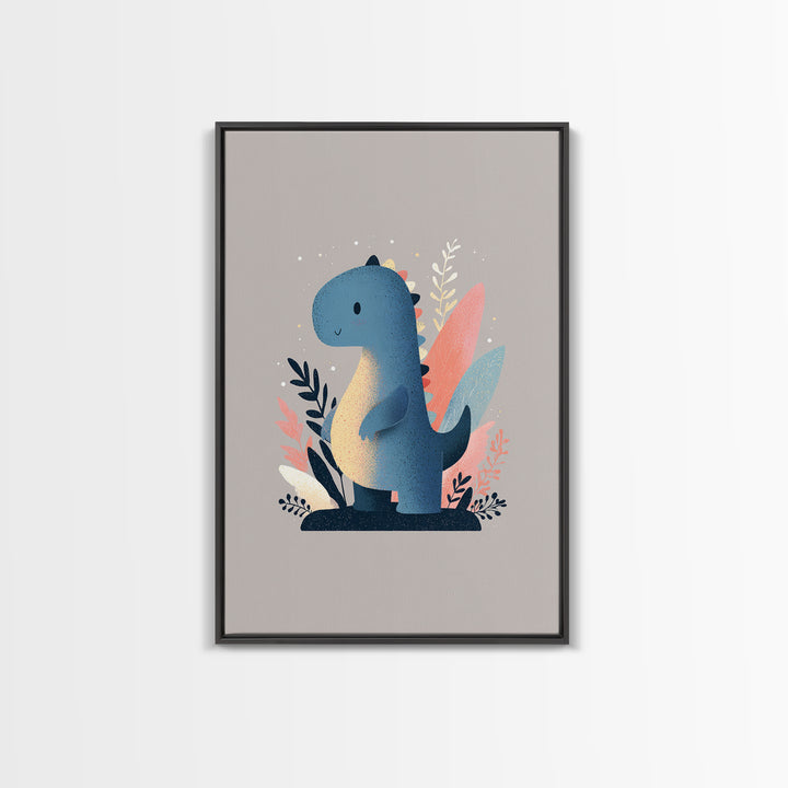 Tiny Dinosaur with Friendly Expression Canvas Print, Nursery Art, Nursery Decor, Nursery, Kids Wall Art, Woodland Nursery, NUR-2x3-71