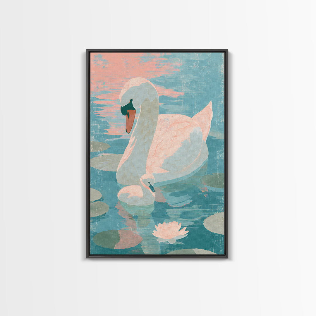 Swan and Cygnet Canvas Print, Nursery Art, Nursery Decor, Oil Painting, Nursery, Wall Art Print, Nursery Wall Decor, NUR-2x3-72