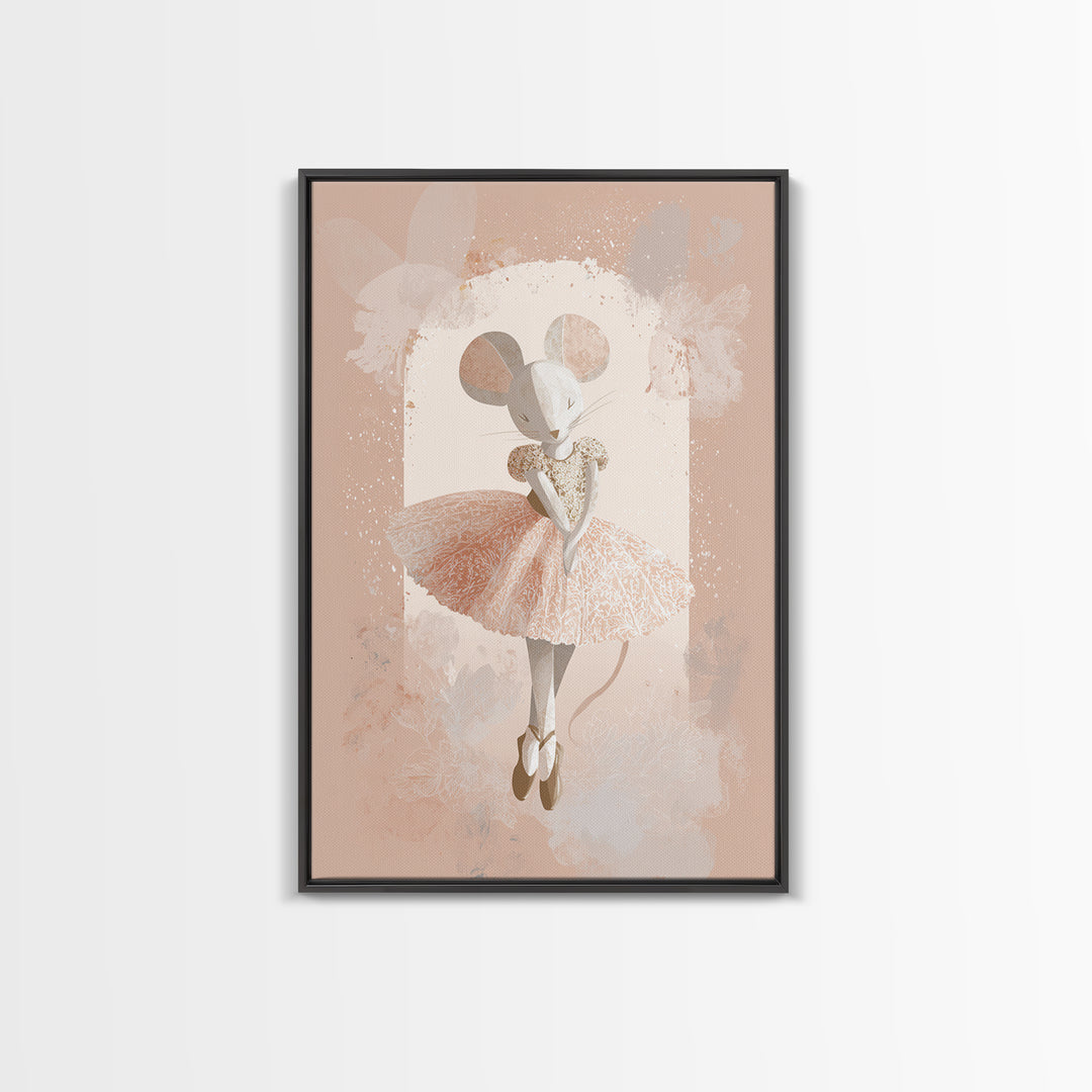 Ballet Mouse in Storybook Style Framed Canvas Print, Nursery Art, Girl Nursery Decor, Nursery Decor, Fine Art, Nursery, NUR-2x3-76