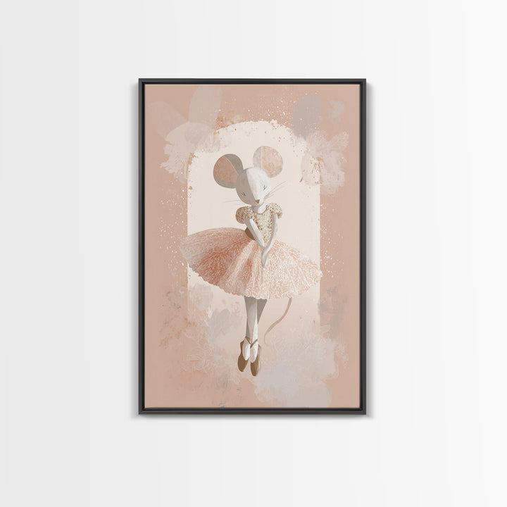 Ballet Mouse in Storybook Style Framed Canvas Print, Nursery Art, Girl Nursery Decor, Nursery Decor, Fine Art, Nursery, NUR-2x3-76