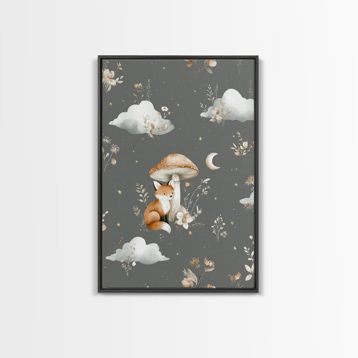 Woodland Fox Tucked Framed Canvas Print, Nursery Art, Playroom Wall Art, Nursery Decor, Fine Art, Nursery, Statement Artwork, NUR-2x3-84
