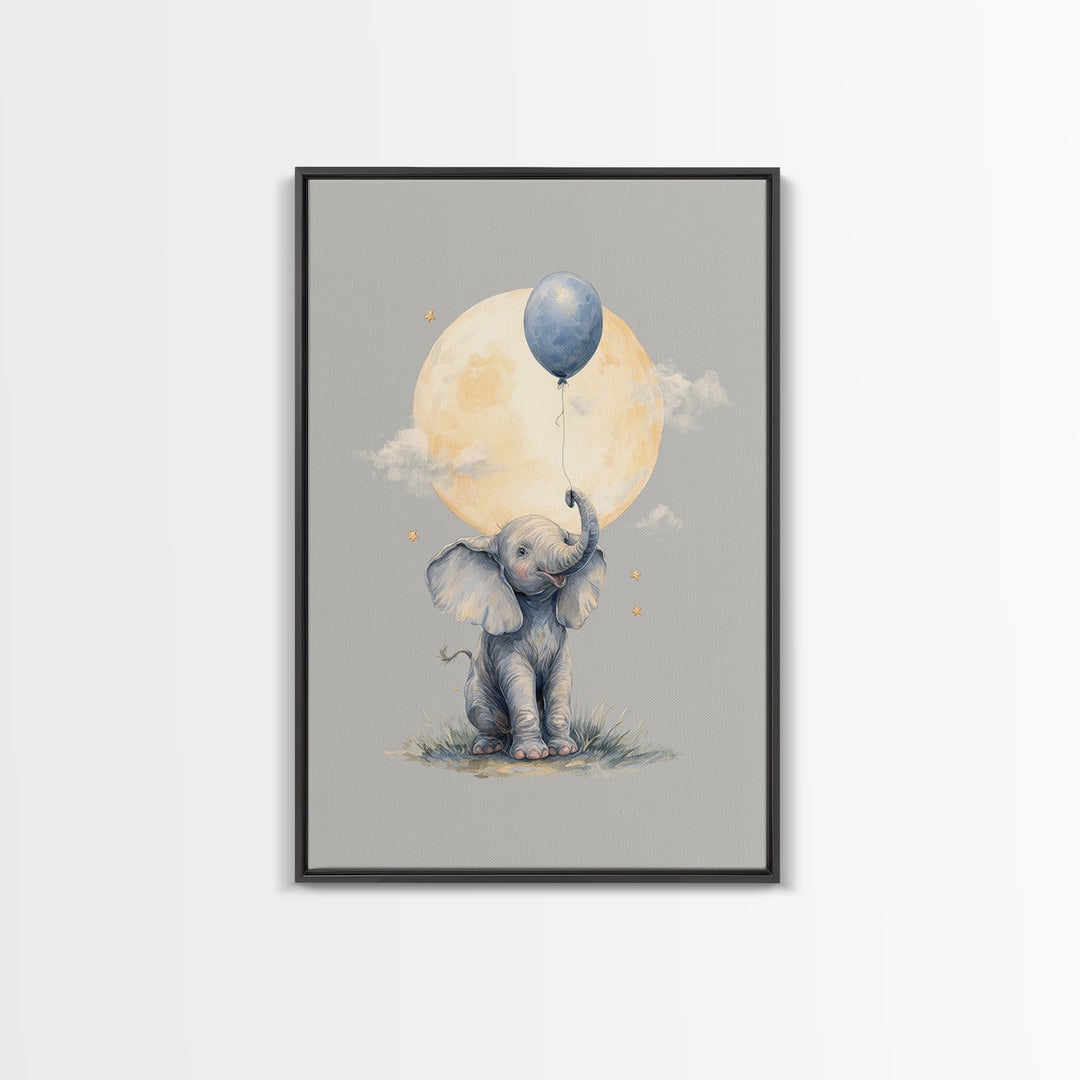 Sleepy Baby Elephant Holding a Tiny Balloon Canvas Print, Nursery Art, Art Print, Nursery Decor, Nursery 409, Wall Art Set of, NUR-2x3-9