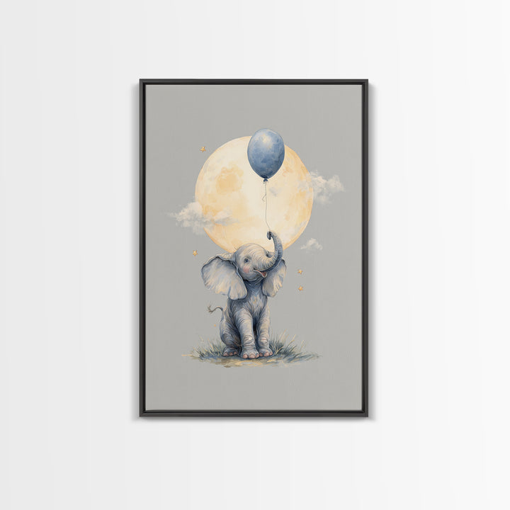 Sleepy Baby Elephant Holding a Tiny Balloon Canvas Print, Nursery Art, Art Print, Nursery Decor, Nursery 409, Wall Art Set of, NUR-2x3-9