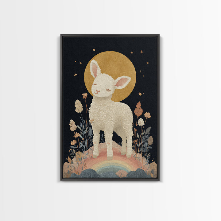 Little Lamb under a Starry Sky Canvas Print, Nursery Art, Nursery Prints, Nursery Decor, Fine Art, Nursery, Kids Wall Decor, NUR-2x3-99
