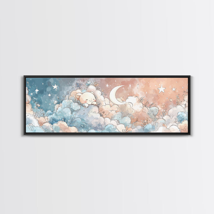 Moon and Stars Canvas Print, Nursery Art, Fine Art Print, Nursery Decor, Watercolor Art, Nursery, Digital Art, NUR-3x1-19