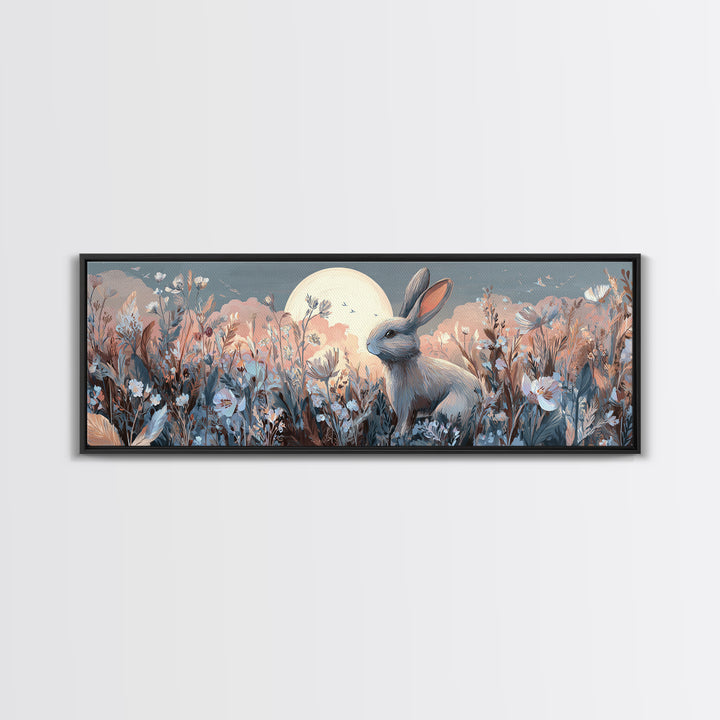 Soft Bunny in a Wildflower Meadow Canvas Print, Nursery Art, Kids Wall Art, Nursery Decor, Fine Art, Nursery, Home Decor, NUR-3x1-21
