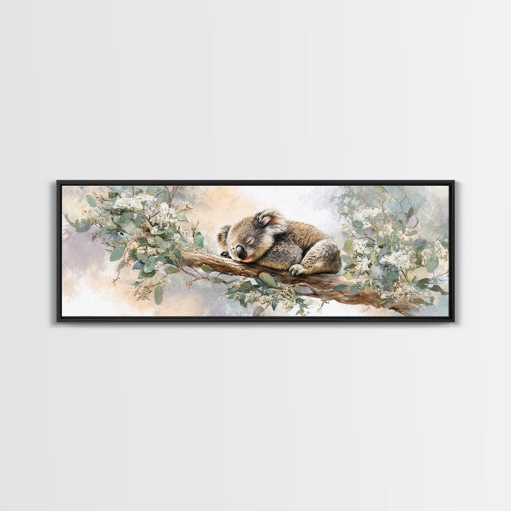 Sleeping Koala on Eucalyptus Branch Canvas Print, Nursery Art, Wall Art Set of 3, Nursery Decor, Nursery, Dinosaur Wall Art, NUR-3x1-29