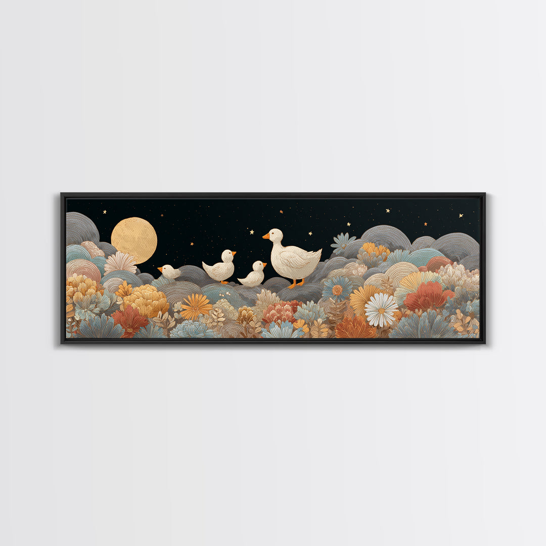 Ducklings Following a Mother Duck Canvas Print, Nursery Art, Wall Art, Nursery Decor, Oil Painting, Nursery, Nursery Prints, NUR-3x1-30