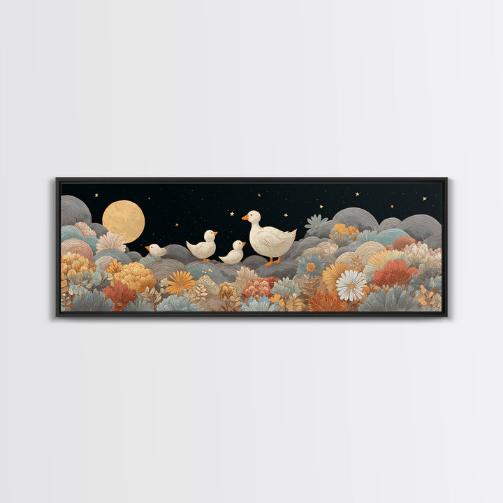 Ducklings Following a Mother Duck Canvas Print, Nursery Art, Wall Art, Nursery Decor, Oil Painting, Nursery, Nursery Prints, NUR-3x1-30