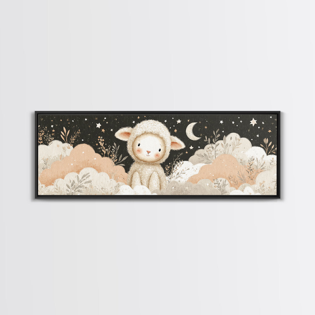 Little Lamb under a Starry Sky Canvas Print, Nursery Art, Luxury Decor, Nursery Decor, Fine Art, Nursery, Nursery Wall Art, NUR-3x1-35