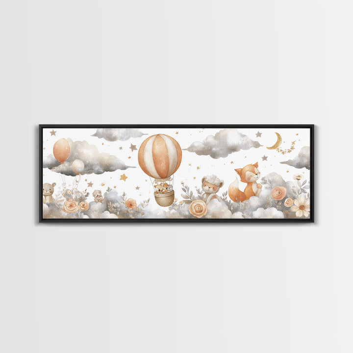 Floating Hot Air Balloon Canvas Print, Nursery Art, Baby Girl Nursery, Nursery Decor, Watercolor Art, Nursery, Fine Art Print, NUR-3x1-4