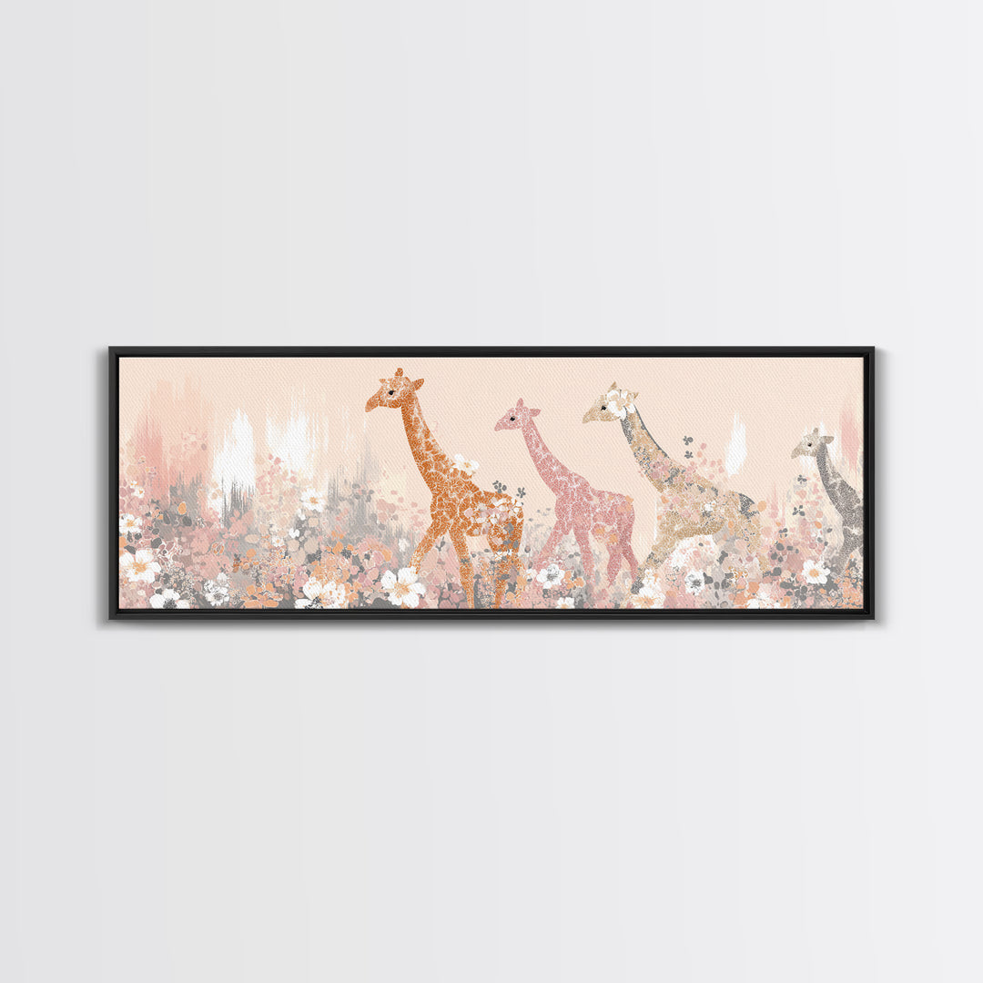 Gentle Giraffe with Pastel Flowers Canvas Print, Nursery Art, Wall Art Set of 3, Nursery Decor, Watercolor Art, Nursery, NUR-3x1-42