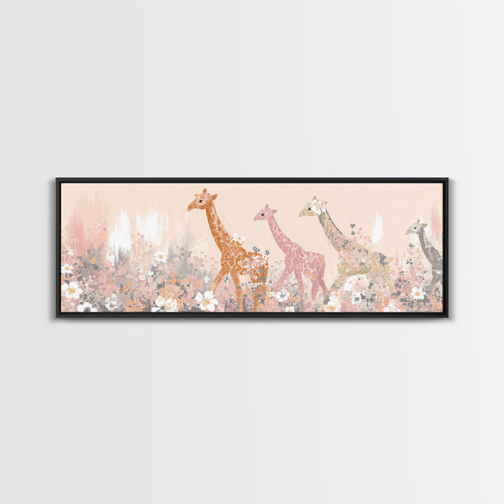 Gentle Giraffe with Pastel Flowers Canvas Print, Nursery Art, Wall Art Set of 3, Nursery Decor, Watercolor Art, Nursery, NUR-3x1-42