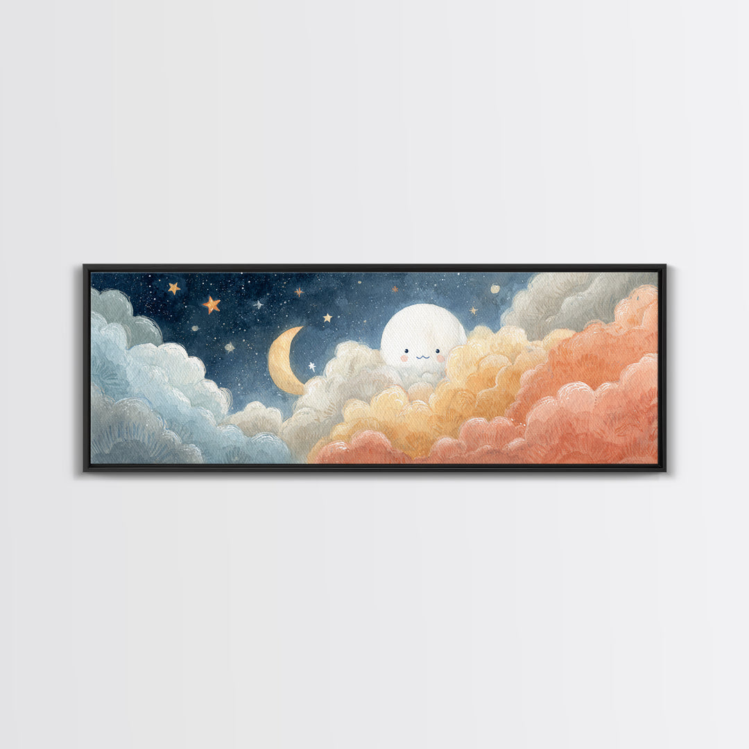 Moon and Stars Canvas Print, Nursery Art, Art Print, Nursery Decor, Fine Art, Nursery 243, Wall Art Set of, Girl Nursery Decor, NUR-3x1-43