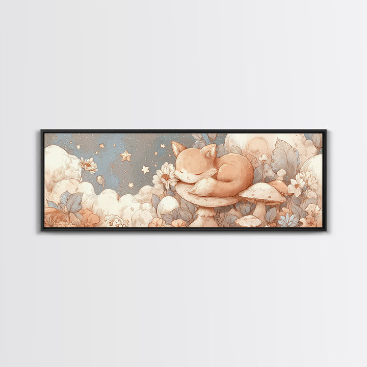 Woodland Fox Tucked Framed Canvas Print, Nursery Art, Gallery Decor, Nursery Decor, Fine Art, Nursery, Wall Art, Wall Decor, NUR-3x1-44