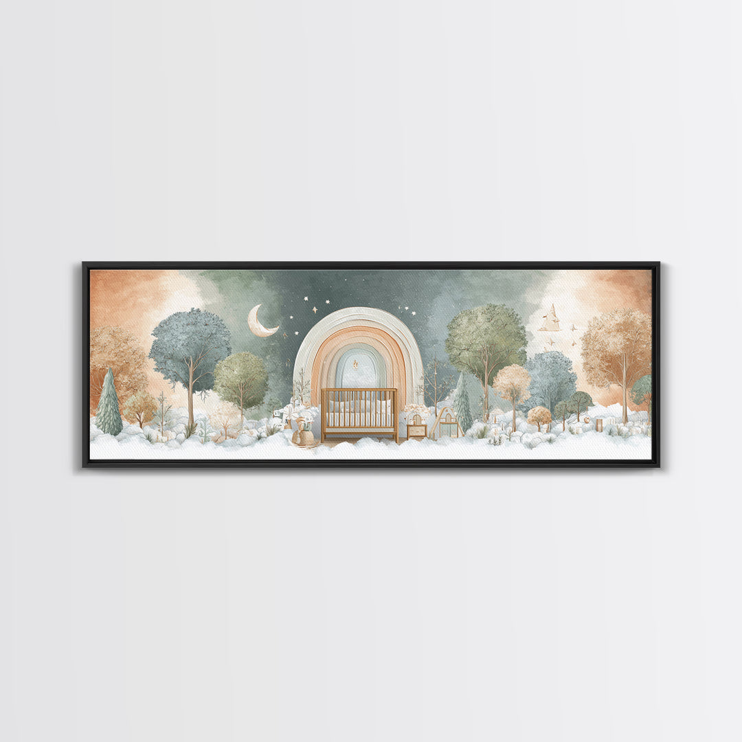 Rainbow Arch with Muted Nursery Colors Framed Canvas Print, Nursery Art, Digital Art, Nursery Decor, Oil Painting, Nursery, NUR-3x1-47