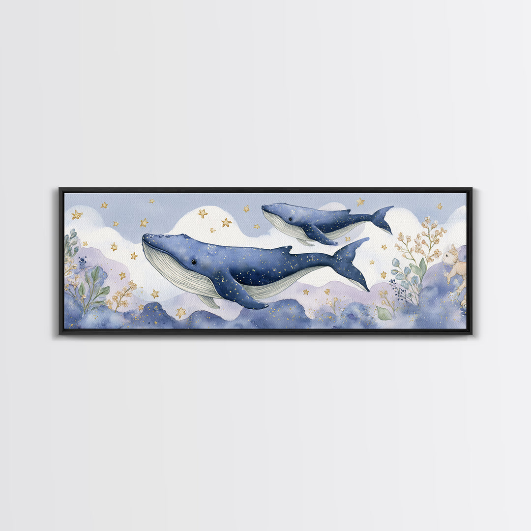 Whale and Tiny Stars Canvas Print, Nursery Art, Luxury Decor, Nursery Decor, Fine Art, Nursery, Nursery Wall Art, Printable Art, NUR-3x1-48