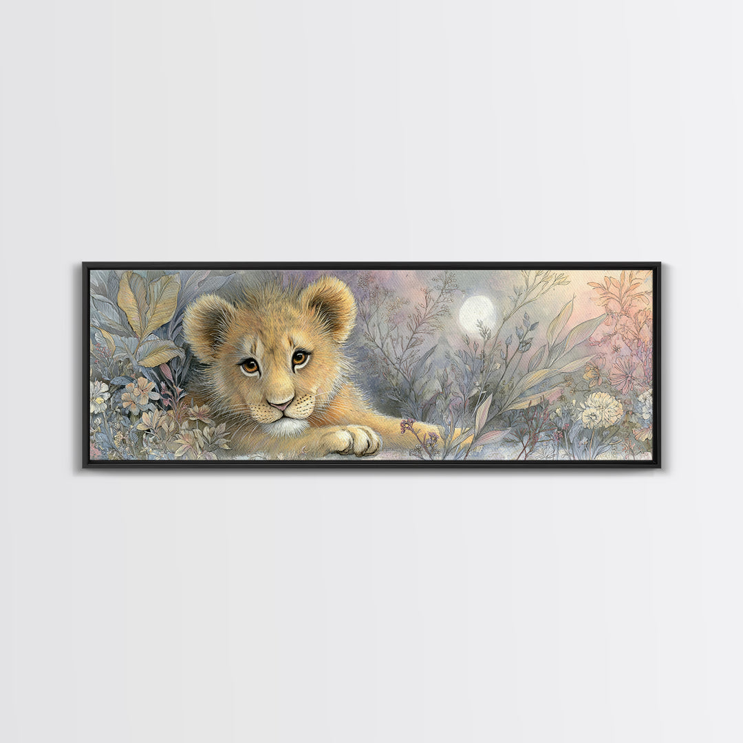 Lion Cub with Soft Golden Mane Canvas Print, Nursery Art, Woodland Nursery, Nursery Decor, Abstract Art, Nursery, Gallery Decor, NUR-3x1-49
