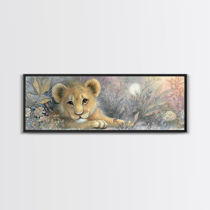 Lion Cub with Soft Golden Mane Canvas Print, Nursery Art, Woodland Nursery, Nursery Decor, Abstract Art, Nursery, Gallery Decor, NUR-3x1-49