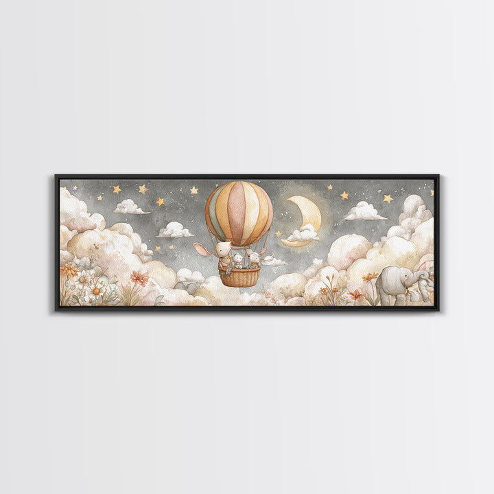 Floating Hot Air Balloon Framed Canvas Print, Nursery Art, Room Decor, Nursery Decor, Abstract Art, Nursery, Printable Art, NUR-3x1-52