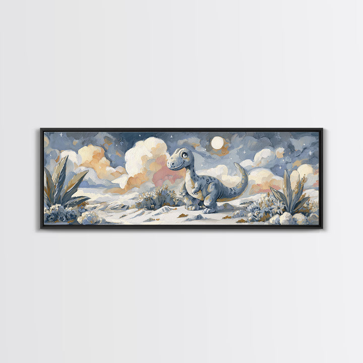 Tiny Dinosaur with Friendly Expression Framed Canvas Print, Nursery Art, Contemporary Art, Nursery Decor, Fine Art, Nursery, NUR-3x1-55