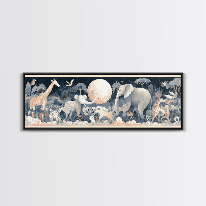 Pastel Jungle Animals Framed Canvas Print, Nursery Art, Nursery Prints, Nursery Decor, Fine Art, Nursery, Kids Wall Decor, NUR-3x1-58