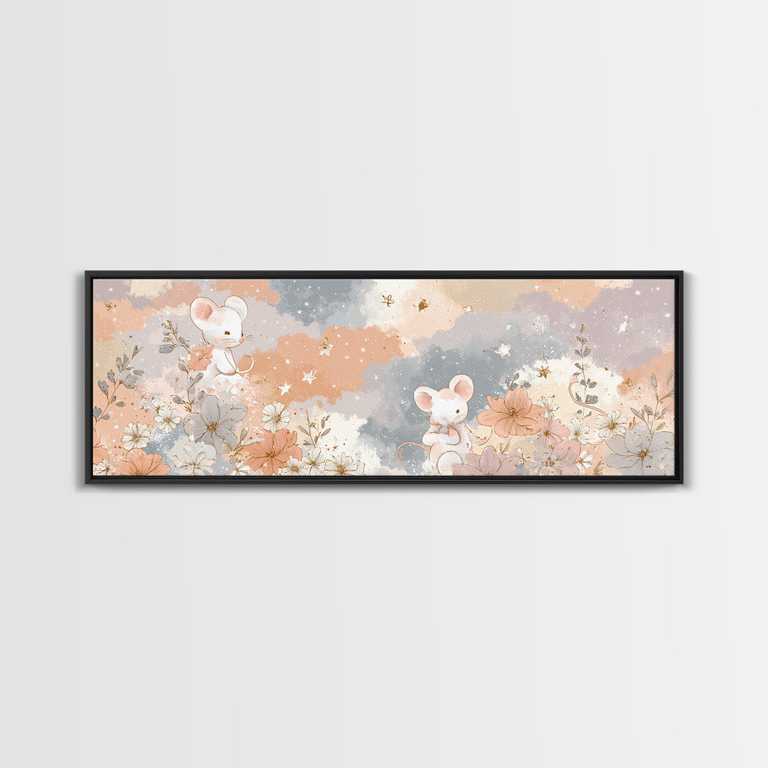 Ballet Mouse in Storybook Style Framed Canvas Print, Nursery Art, Statement Artwork, Nursery Decor, Fine Art, Nursery, NUR-3x1-60