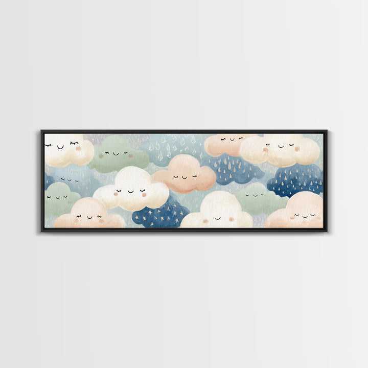 Clouds and Raindrops Canvas Print, Nursery Art, Home Decor, Nursery Decor, Oil Painting, Nursery, Contemporary Art, Wall Art, NUR-3x1-62