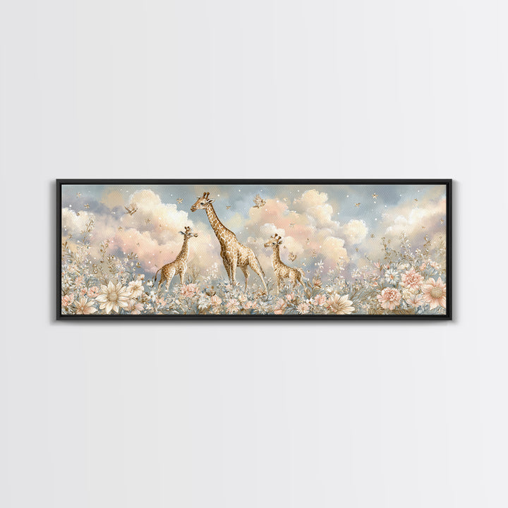 Gentle Giraffe with Pastel Flowers Canvas Print, Nursery Art, Wall Art Set of 3, Nursery Decor, Watercolor Art, Nursery, NUR-3x1-66