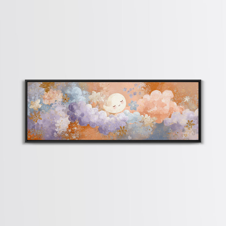 Moon and Stars Framed Canvas Print, Nursery Art, Printable Art, Nursery Decor, Abstract Art, Nursery, Watercolor Print, NUR-3x1-67