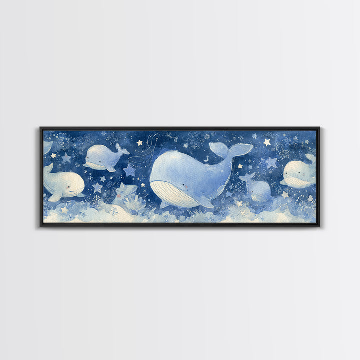 Whale and Tiny Stars Framed Canvas Print, Nursery Art, Wall Art, Nursery Decor, Nursery, Nursery Prints, Playroom Decor, NUR-3x1-72
