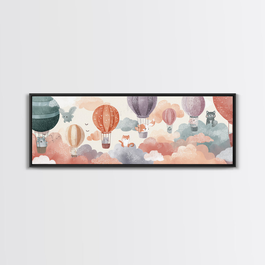 Floating Hot Air Balloon Canvas Print, Nursery Art, Wall Decor, Nursery Decor, Nursery 276, Playroom Decor, Wall Art Set of, NUR-3x1-76