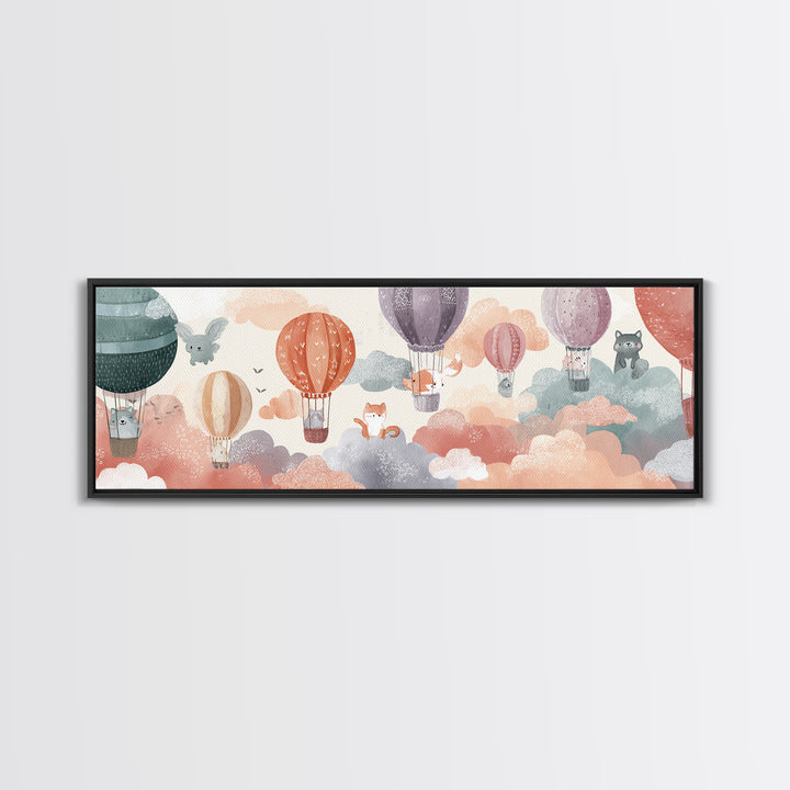 Floating Hot Air Balloon Canvas Print, Nursery Art, Wall Decor, Nursery Decor, Nursery 276, Playroom Decor, Wall Art Set of, NUR-3x1-76