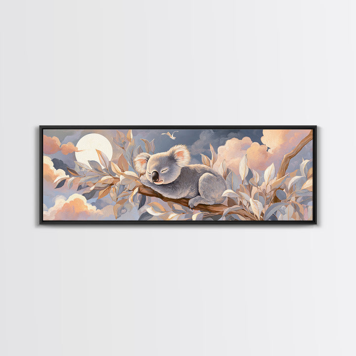 Sleeping Koala on Eucalyptus Branch Framed Canvas Print, Nursery Art, Watercolor Print, Nursery Decor, Oil Painting, Nursery, NUR-3x1-77