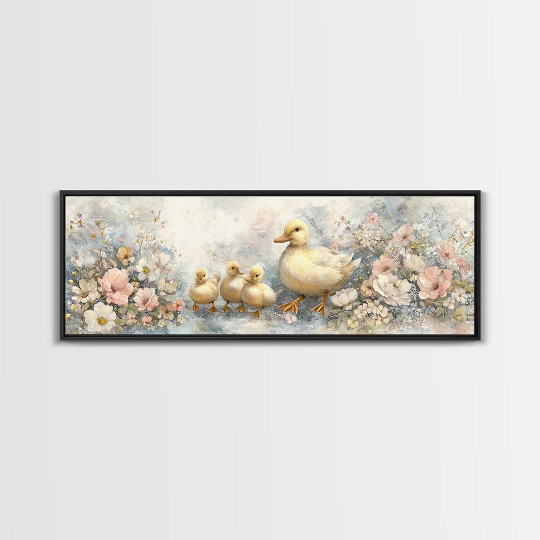 Ducklings Following a Mother Duck Canvas Print, Nursery Art, Art Print, Nursery Decor, Fine Art, Nursery 278, Wall Art Set of, NUR-3x1-78