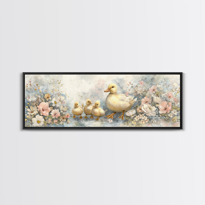 Ducklings Following a Mother Duck Canvas Print, Nursery Art, Art Print, Nursery Decor, Fine Art, Nursery 278, Wall Art Set of, NUR-3x1-78